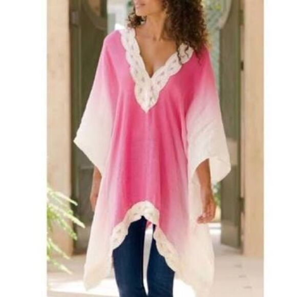 Soft Surroundings Linen Pink Ombre Kaftan Tunic - Picture 2 of 8